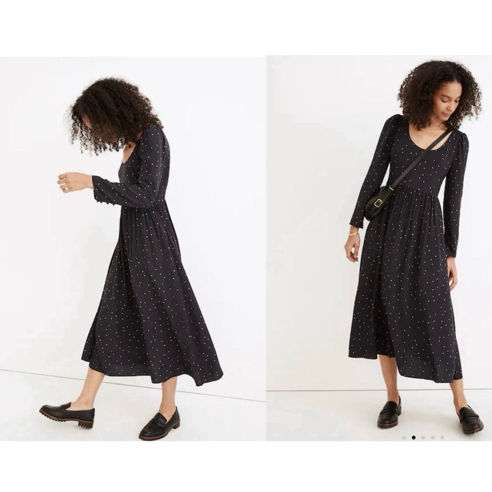 Madewell Alicia Midi Dress XS Black Stars, Witchy Whimsigoth, Dark Coquette NWT